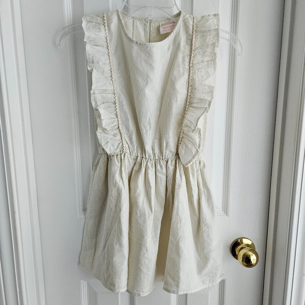 Masala Kids Cream Gold Ruffle Dress